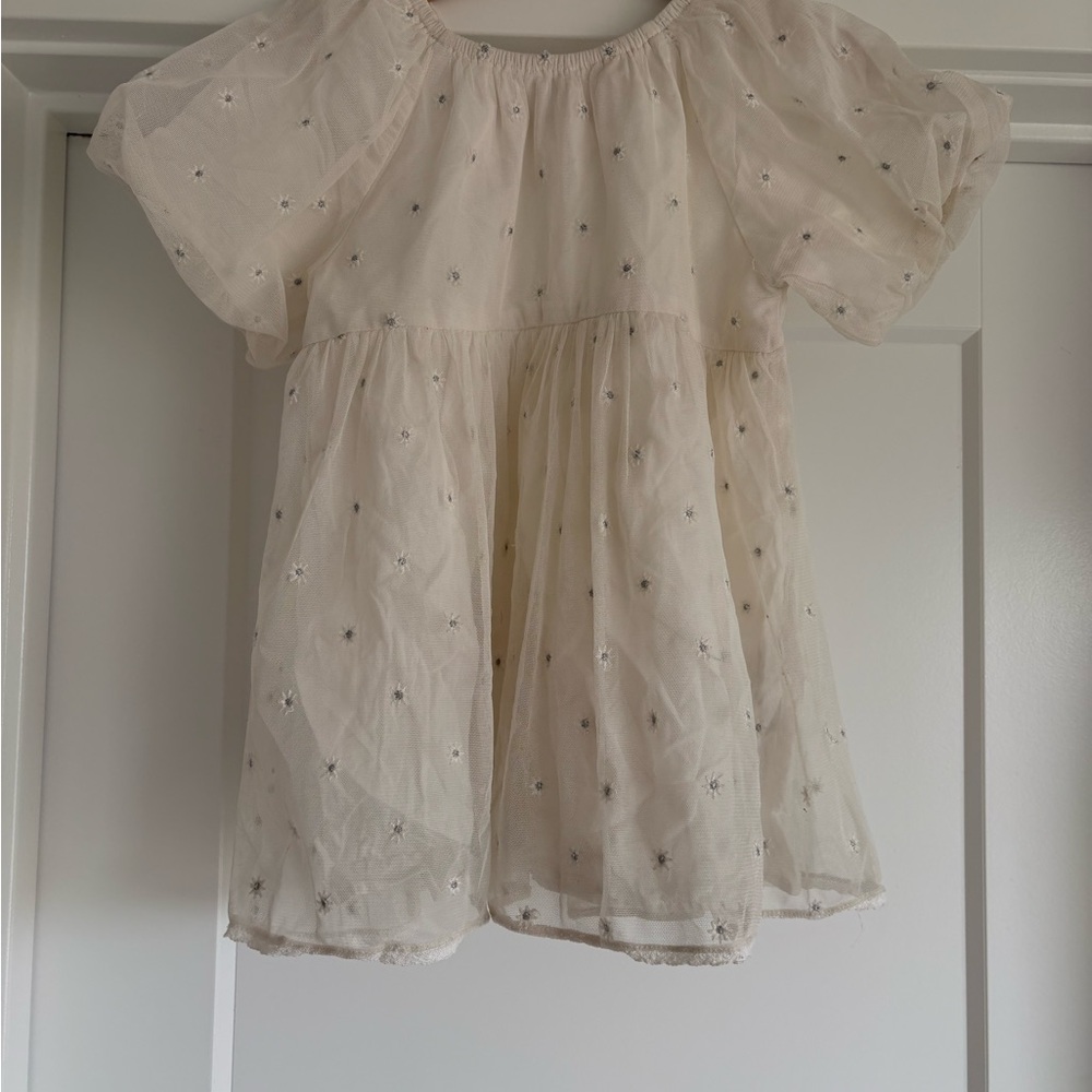 Zara Cream Kids Dress with Floral Embroidery